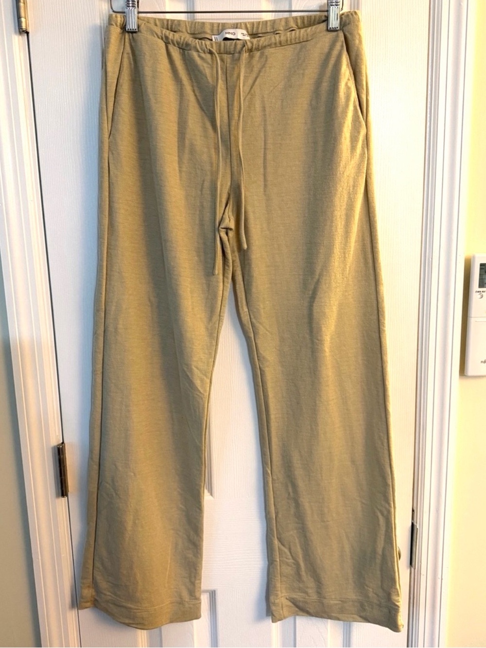 Mango S Tan Khaki Wide Leg Pull On Drawstring Pants Pockets